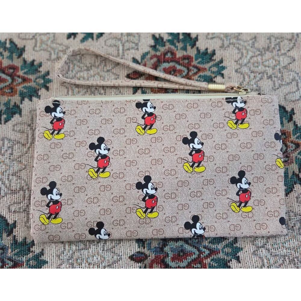 Mickey Mouse/Beige-Designer-Inspired Monogram Wristlet